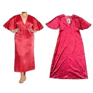 Fe Noel x Target Palm Leaf Contrast-Print Flutter-Sleeve Maxi Dress Size 16